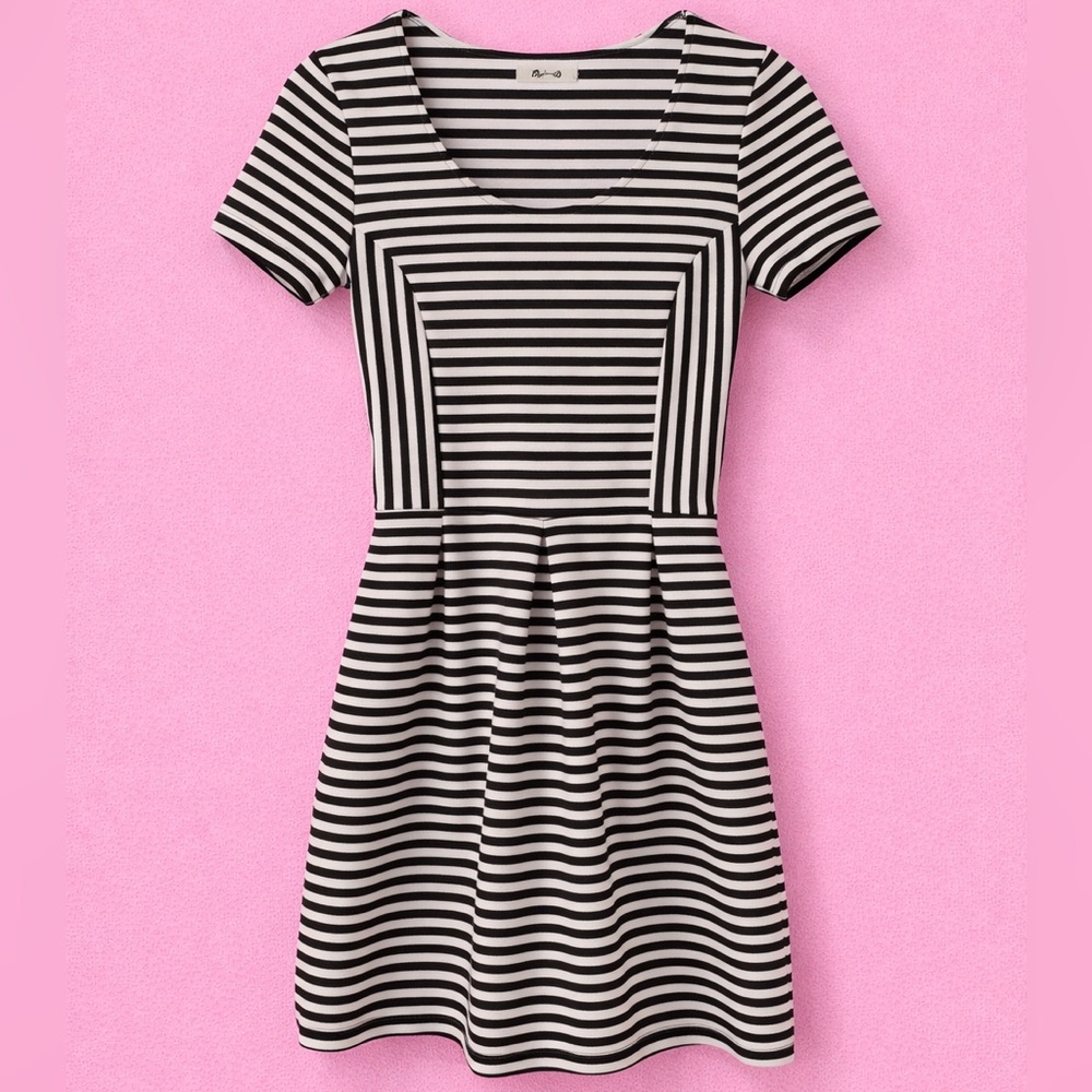 Madewell Bistro Ridgestripe Fit & Flare Mini Dress Black White Stripe Size 2